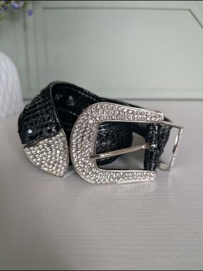 Black Rhinestone Western Buckle Belt